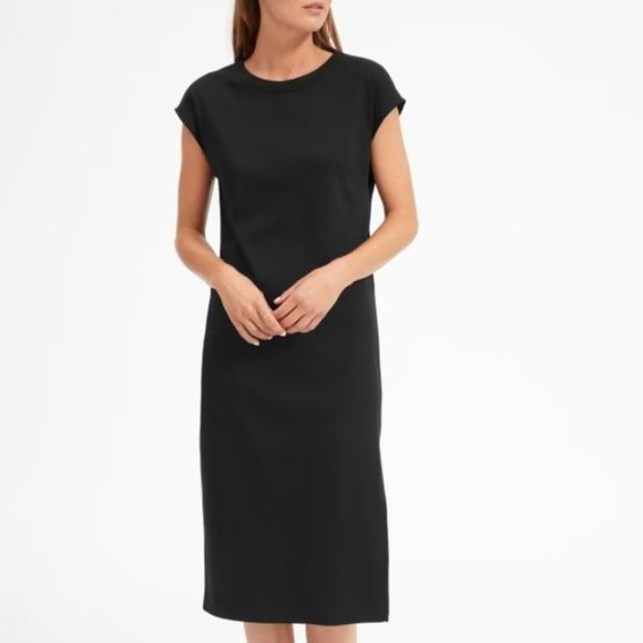 NWT Everlane The Luxe Cotton Side Slit Black Short Cap Sleeve Tee Dress Small S - Picture 1 of 10